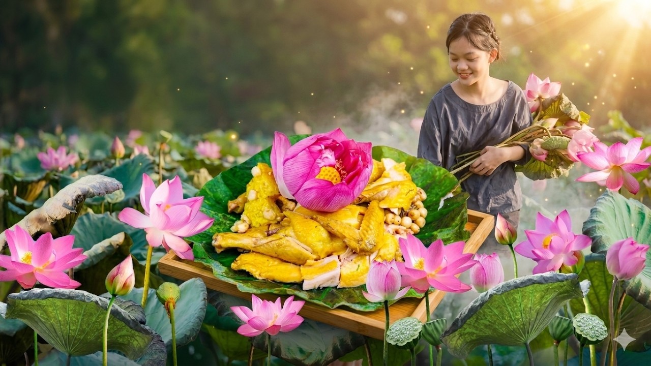 Сбор листьев лотоса, как приготовить настоящую курицу, приготовленную на пару с лотосом.