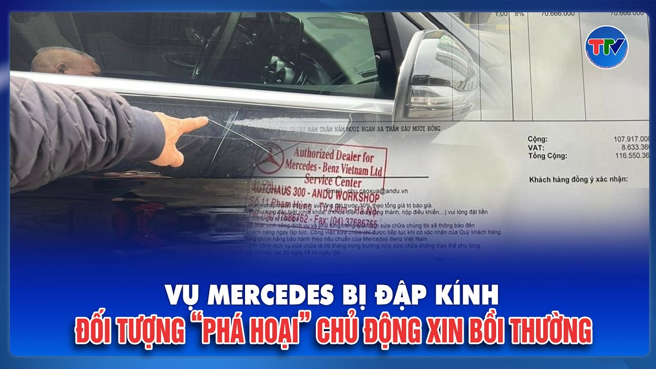 Sáng 25/1: Phá xe Mercedes GLC200 khi đỗ bên đường, nhóm người ở Hà Nội tìm chủ xe để thương lượng