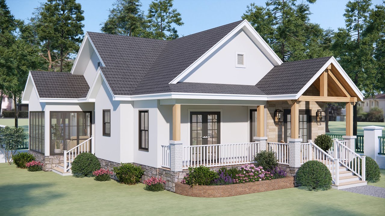 26'x36' (8x11m) Stunning Cottage | Small House Design With Screened Porch.