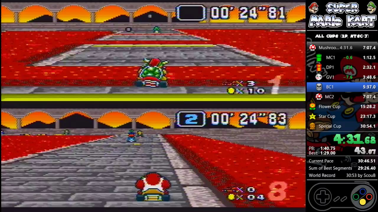 Super Mario Kart - NTSC Mushroom Cup Speedrun - 6:39.89