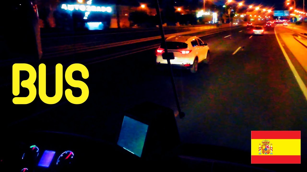 Night BUS ride - Autobus from Airport to Malaga, Spain | Interior Ambience | Relaxing ASMR Sounds