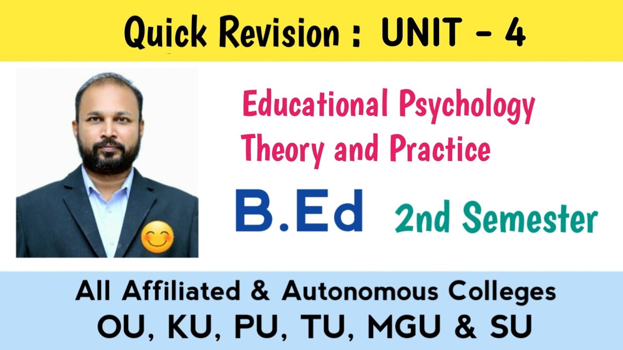 Educational Psychology Theory and Practice Unit 4 Quick Revision 2025 B.Ed II Semester 2nd Sem OU TU