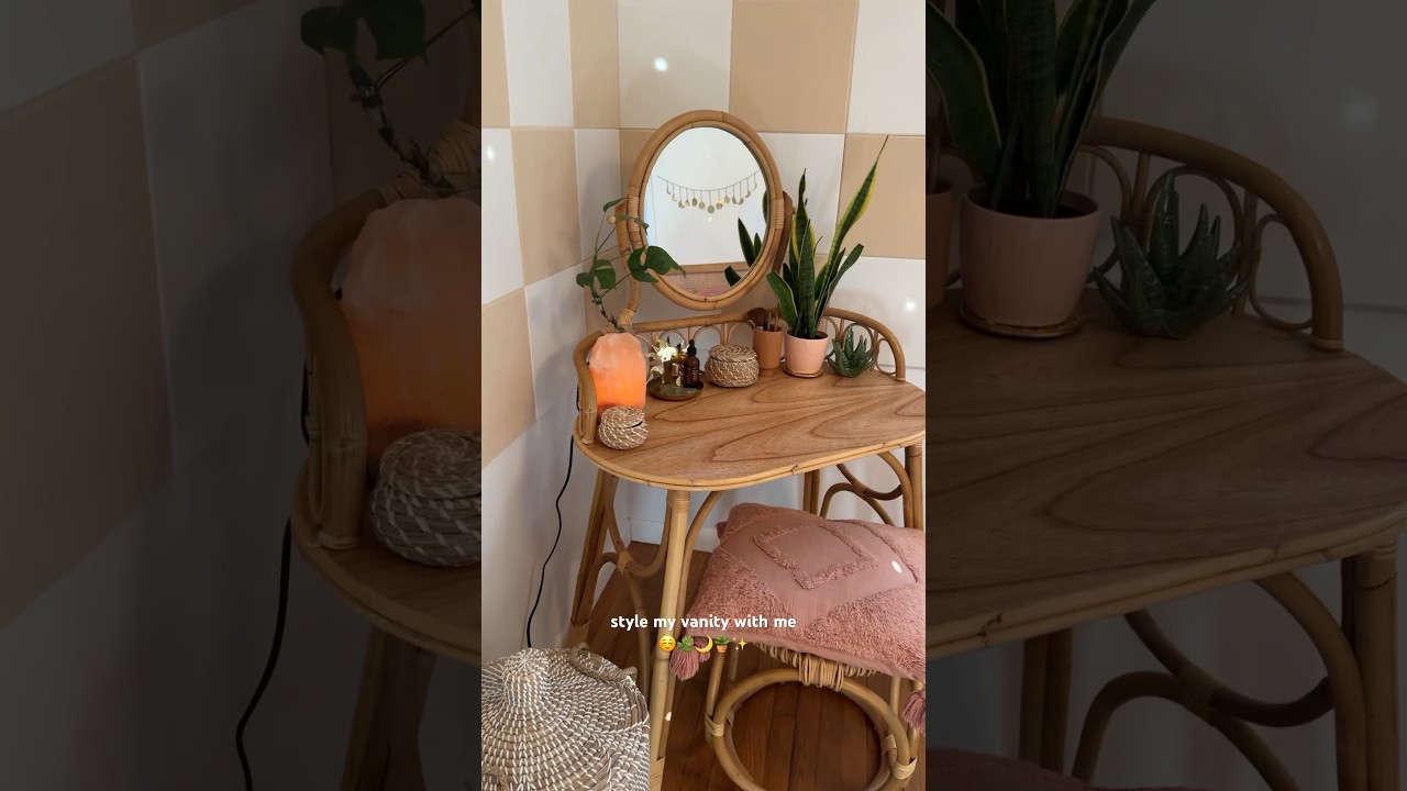 How I style my boho vanity 🌙💛✨ #bohemiandecor #rattanfurniture #vanity #homedecor