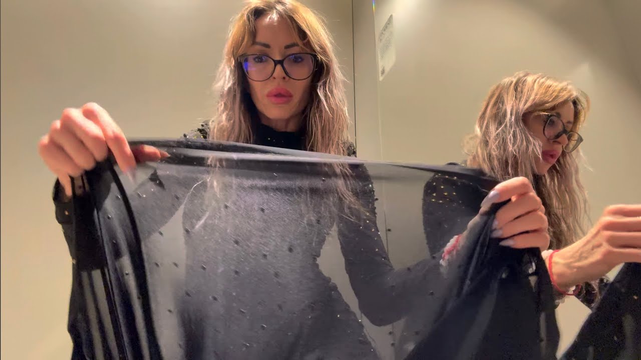 Transparent Dress for winter by MARCIANO Try-On Haul in a fitting Room | See Through Sheer Fabrics 