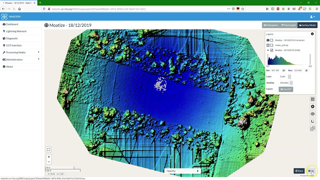 Use WebODM to process drone images and visualise the results in QGIS