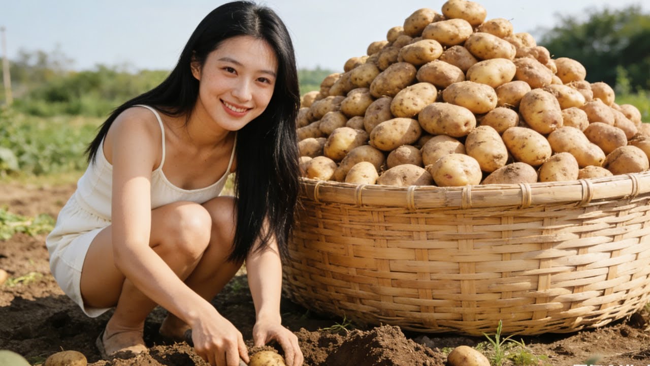 田埂现挖小土豆，柴火慢焖出香饭，烟火气里的治愈时光！