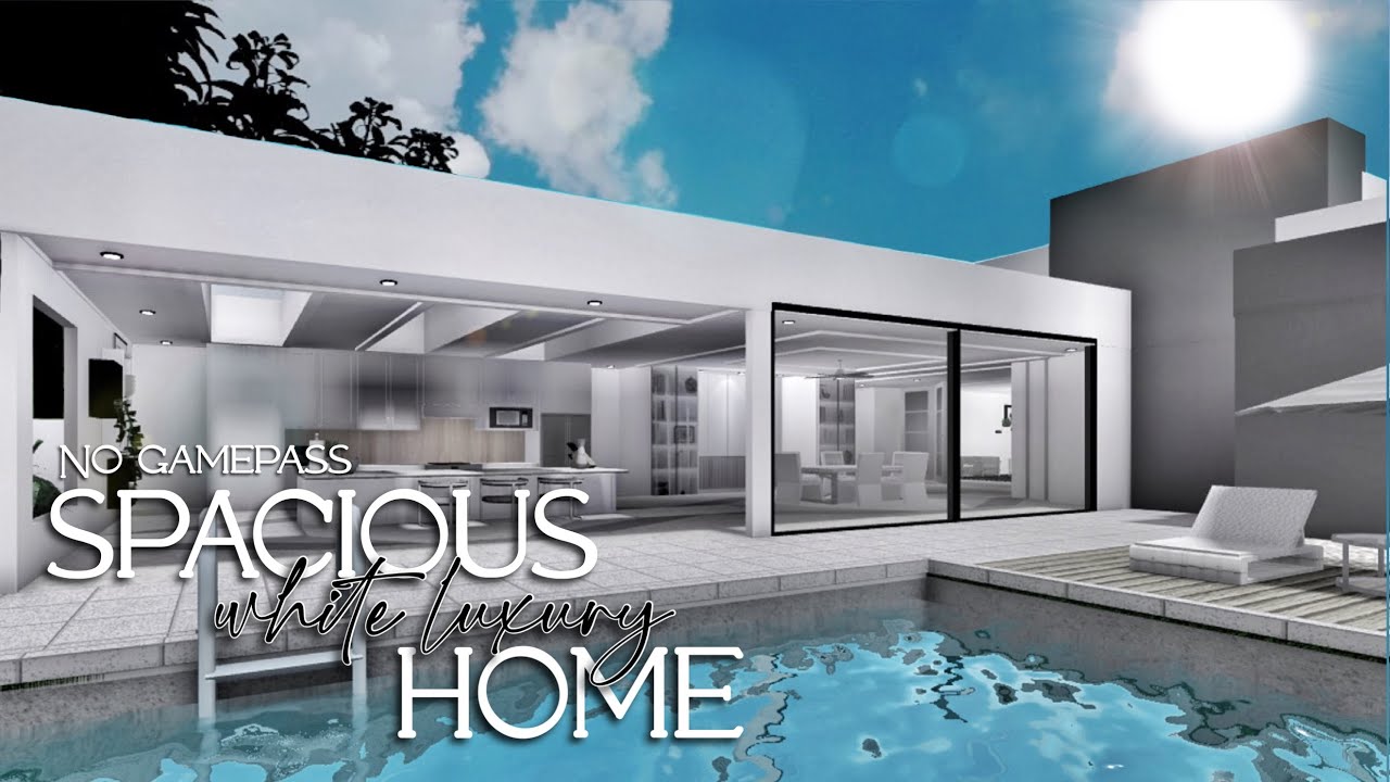 Bloxburg No Gamepass - Spacious White Luxury Home || Family Modern Mansion Speebuild