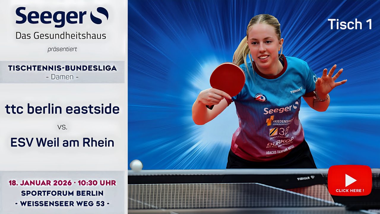 Re-Live | TISCH 1 | 1.Bundesliga Damen | ttc berlin eastside vs. ESV Weil am Rhein