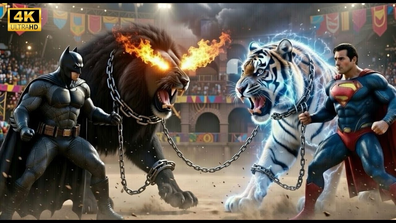 ⚔️ Legendary BATMAN Lion vs Powerhouse SUPERMAN Tiger 🦁 | Epic Arena Clash | Who Will Win?