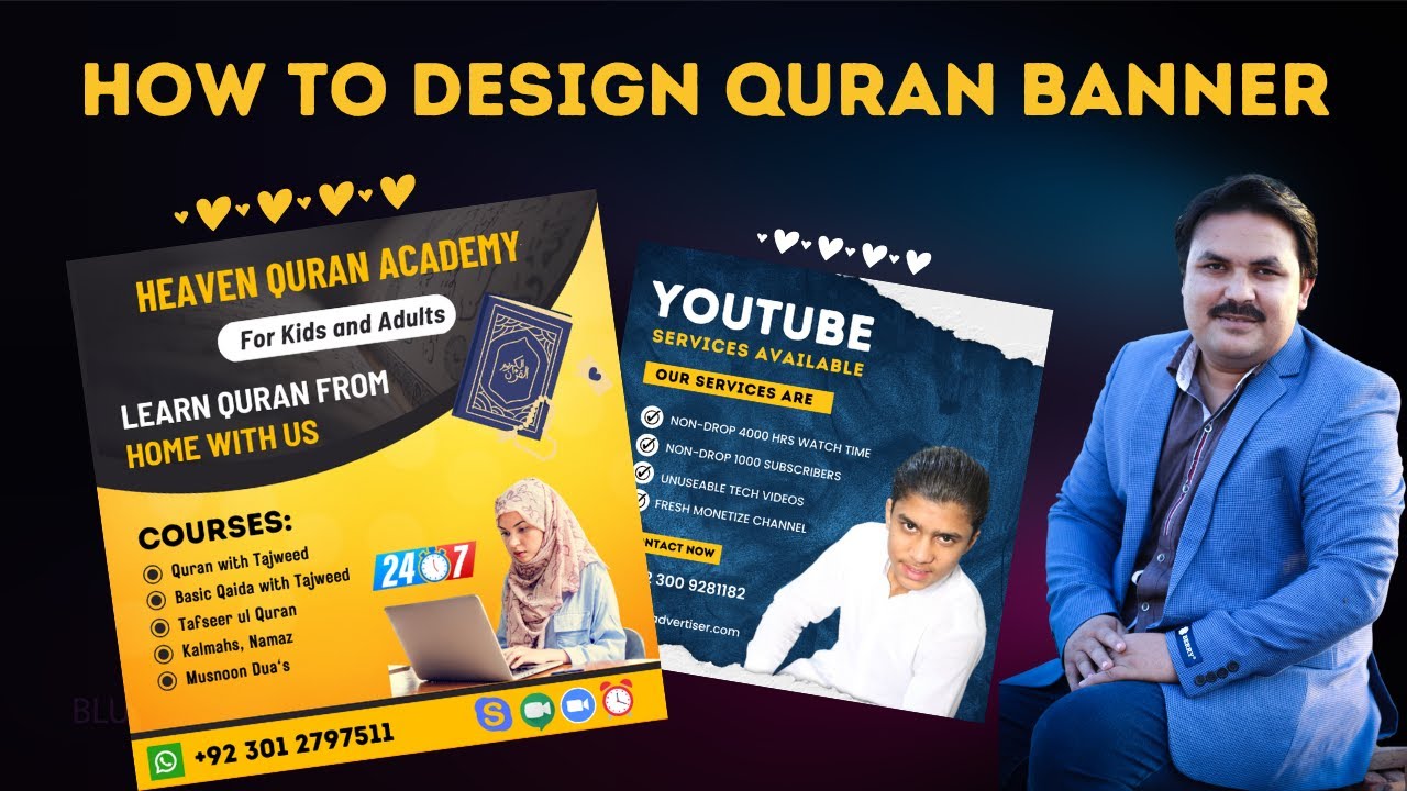 Quran Academy banner design kaise banaye | Design your  Quran Academy Banner