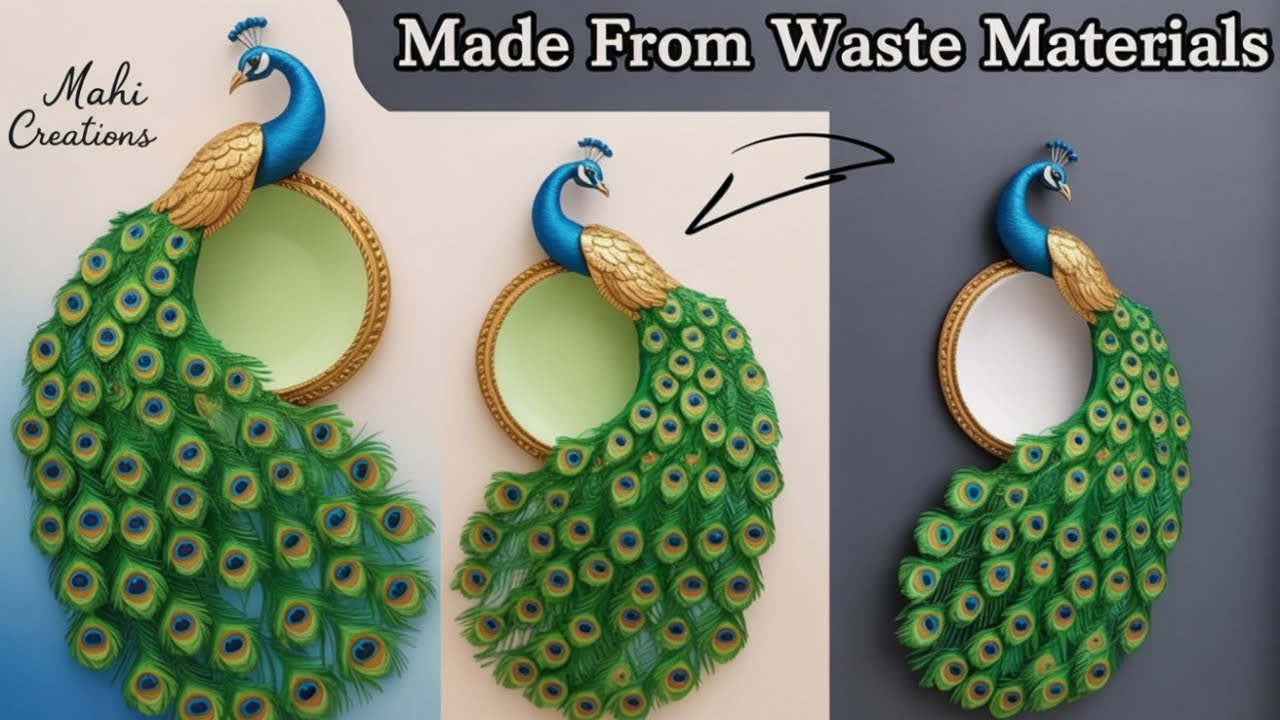 Quick And Easy DIY Peacock From Waste Materials / Mirror Peacock Wallhanging / Best out of waste