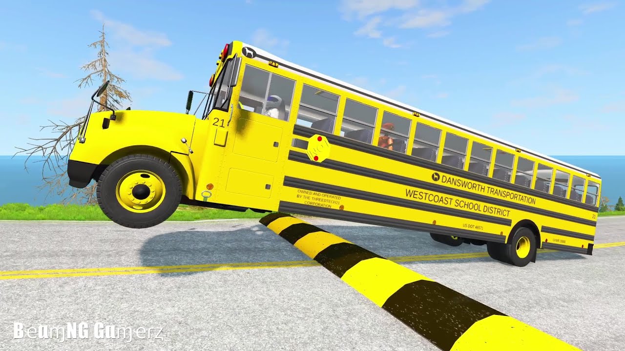 SCHOOL BUS, CITY BUS, LONG BUS Vs MASSIVE SPEED BUMPS - BeamNG.Drive