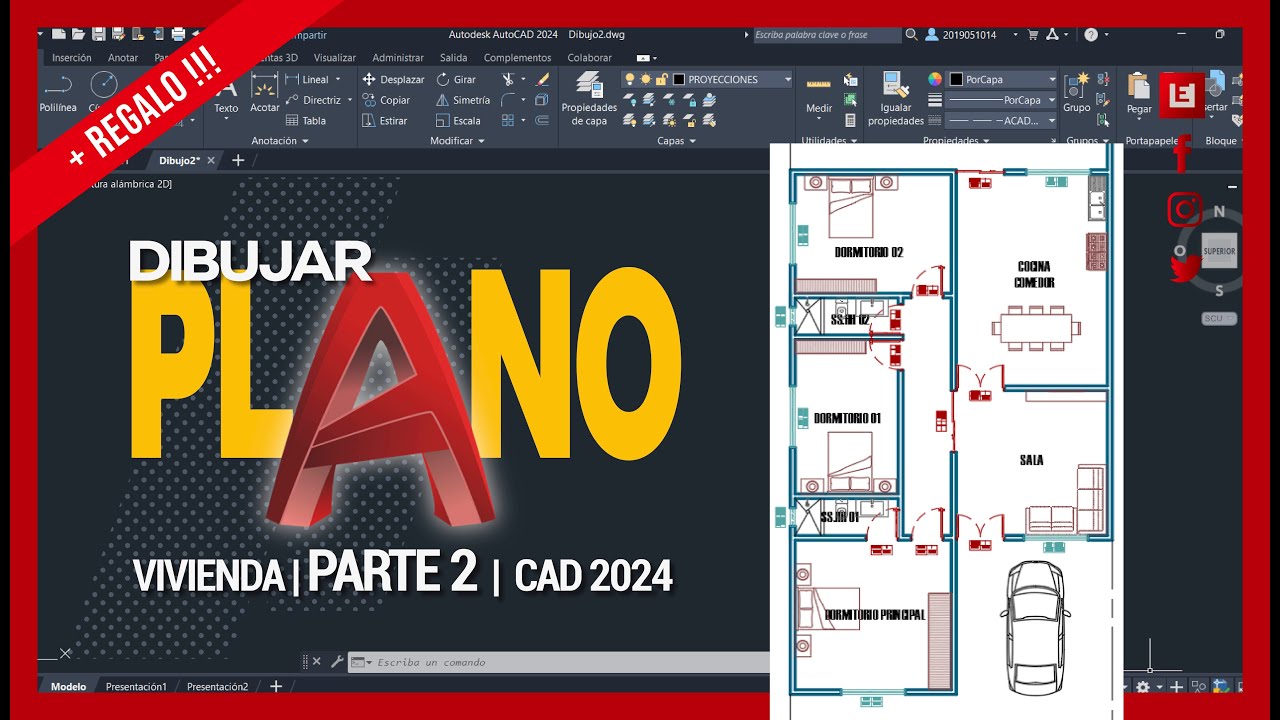 PARTE 2: Como diseñar un plano de vivienda 2D en Autocad 2024 + Bloques Dinámicos Free | Paso a paso