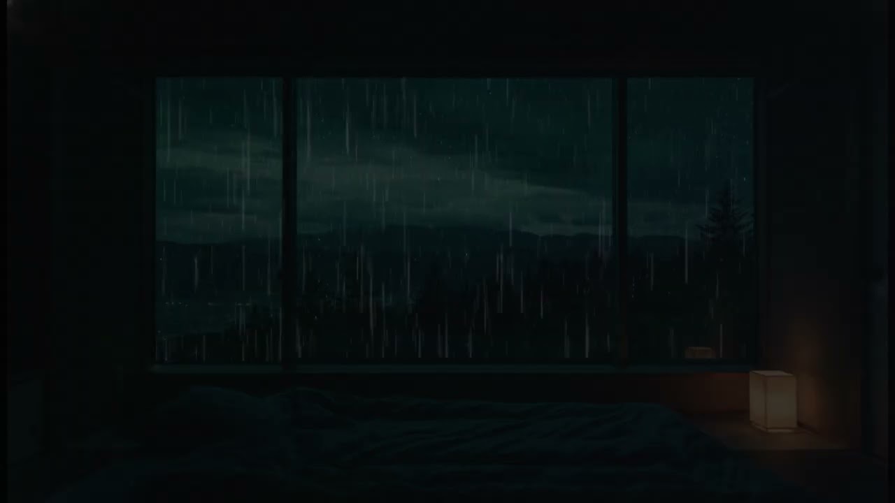 Rainfall in a Dark Bedroom (No Ads) | Soothing Dark Room Rain for Sleep