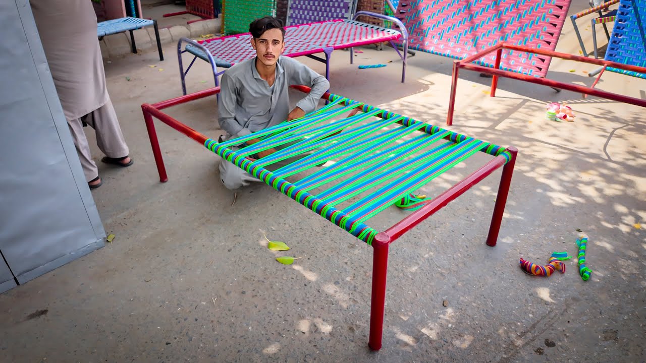 Charpai Making Process | Traditional Rope Bed Weaving | Cot Knitting