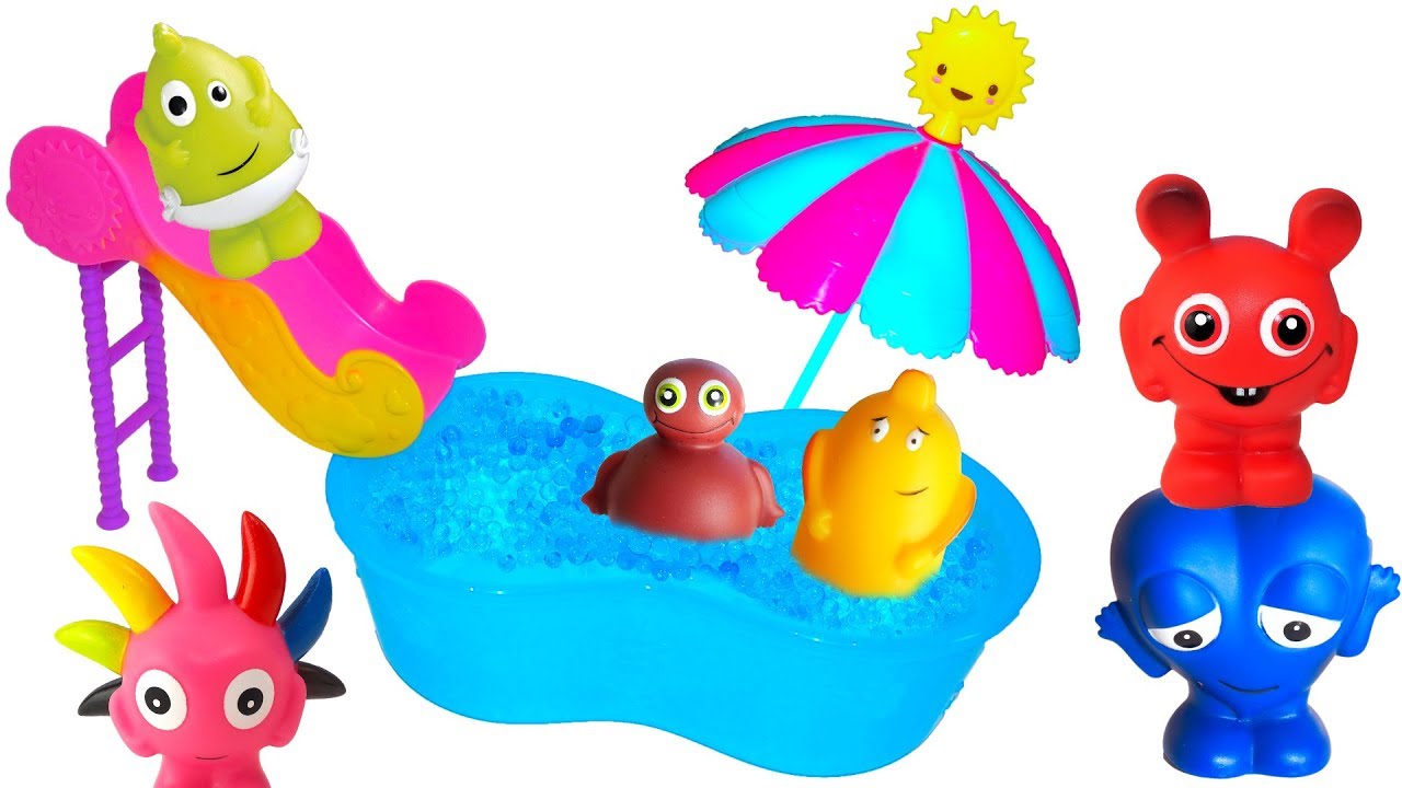 Babblarna lär sig färger med roliga slime bollar och badar skumbad - Lek och lär med Babblarna