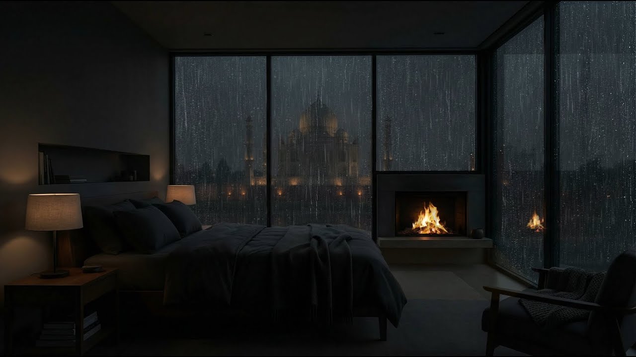 Uninterrupted Sleep | 8 Hours of Heavy Rain & Cozy Fireplace