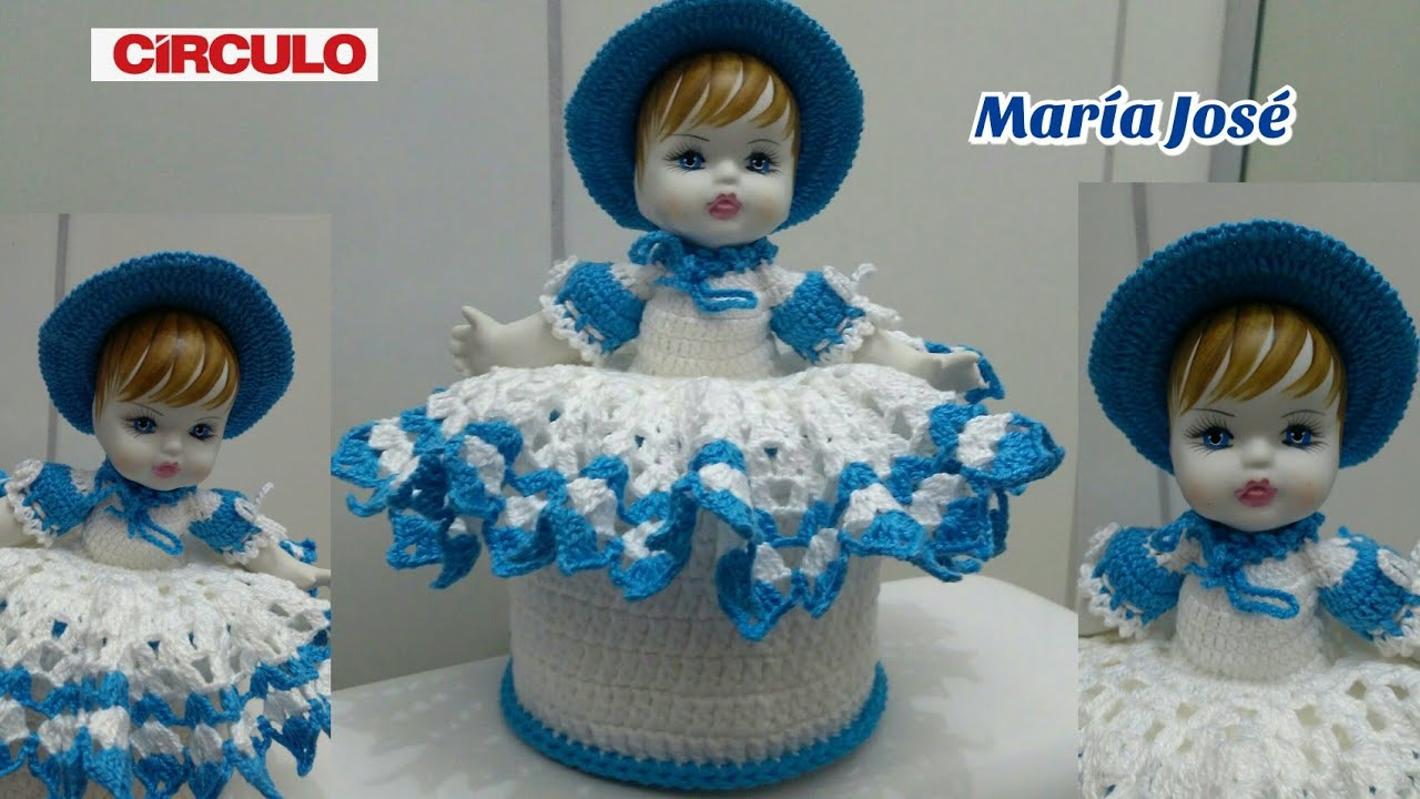 1/2 Boneca porta papel higiênico em crochê com Maria José.