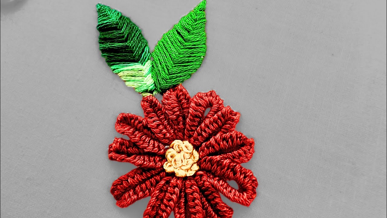 Flower 🌼 Hand Embroidery with Lazy Daisy + Blanket Stitch | Leaf Stitch Made Easy