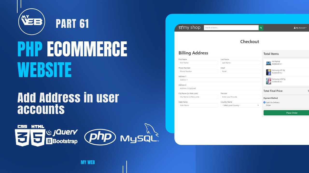 Part 61: How to Add User Addresses the EASY Way in Core PHP E-commerce Website