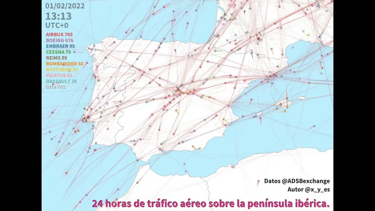 Tráfico aéreo sobre la península ibérica.
