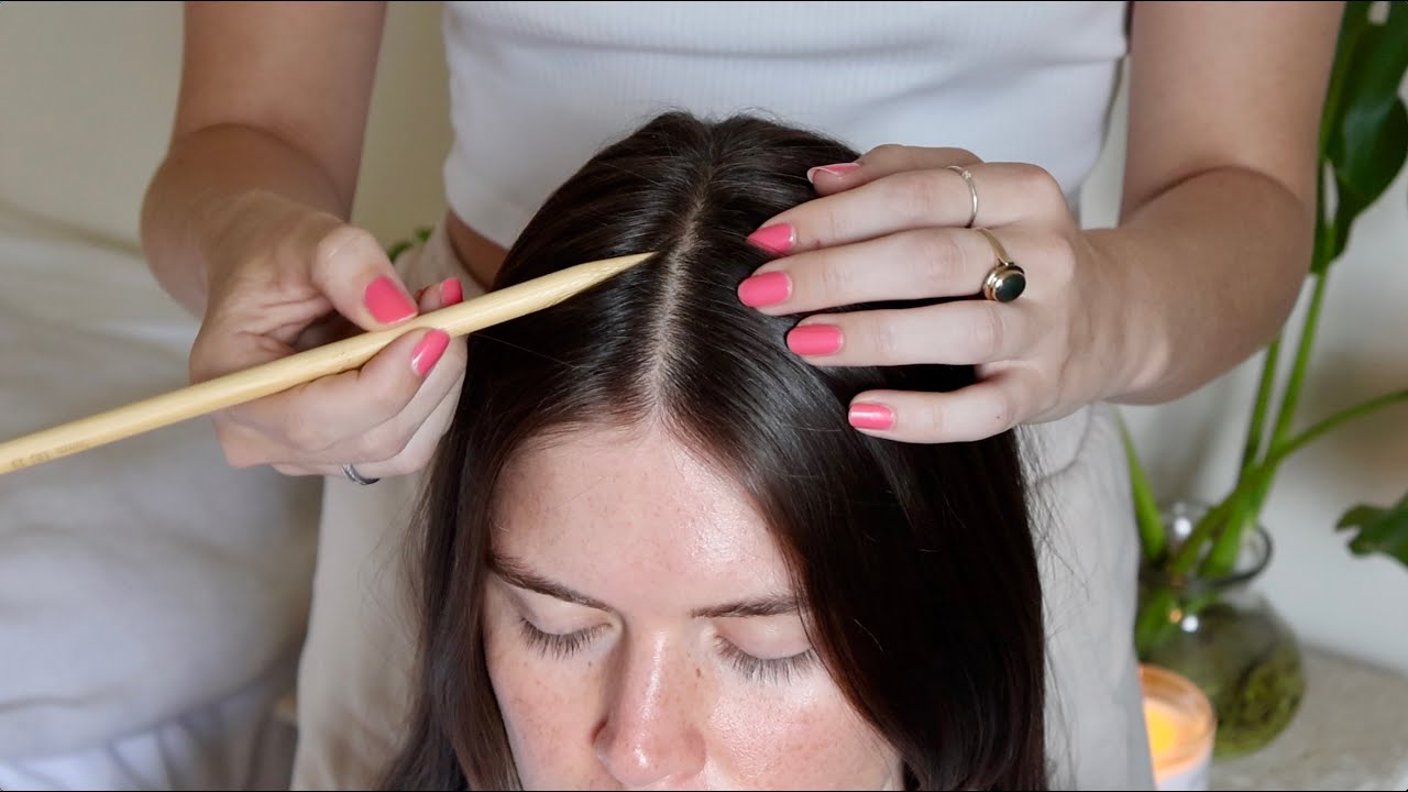 ASMR | Tingly scalp triggers ~ scalp check, scalp scratching, hair parting, wooden tools (whisper)