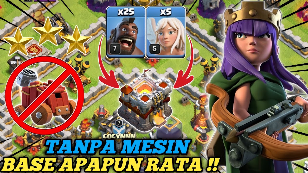 TANPA MESIN AUTO RATA !! STRATEGI TH 11 QUEEN CHARGE MASS HOG RIDER ||Clash Of Clans