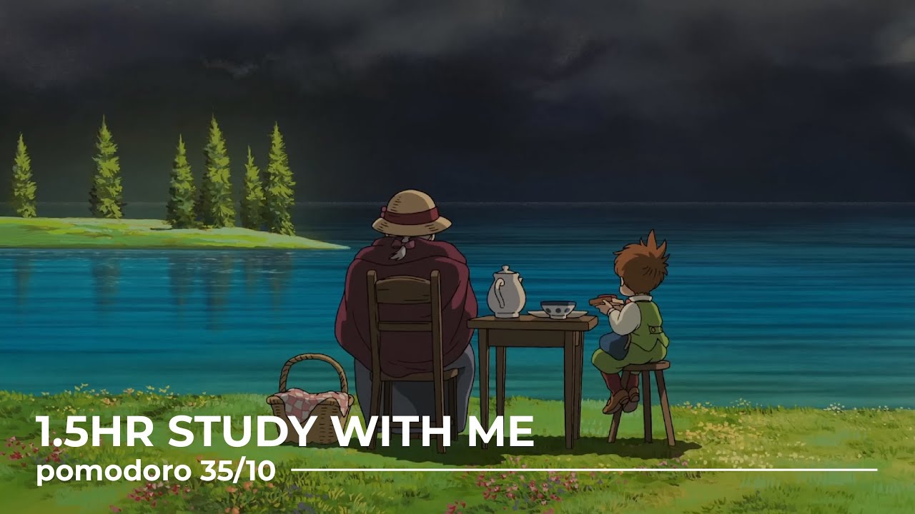 1.5HR STUDY WITH ME 🌙🌿 | studio ghibli flute mix | pomodoro 35/10