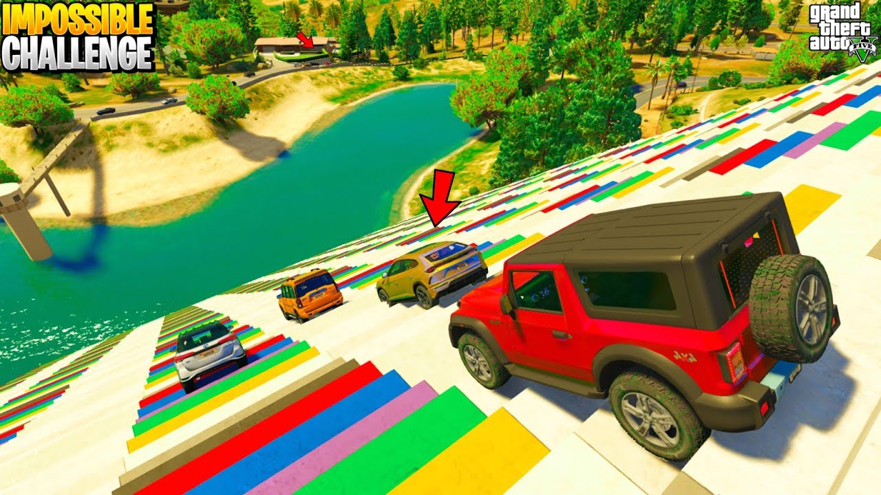 GTA 5: Indian Cars Vs Super Cars | IMPOSSIBLE BIG Stairs Fall Jump Challenge | GTA 5 MODS!