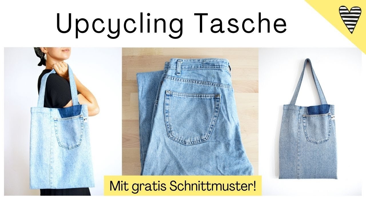 Einkaufstasche n&auml;hen / GRATIS Schnittmuster / DIY Upcycling Tasche aus Jeans