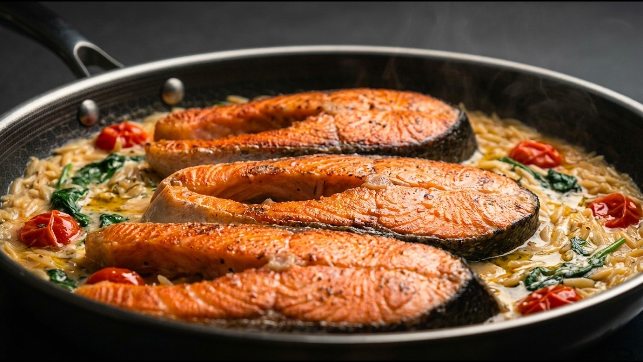This creamy salmon orzo will blow your mind! 🤯 One pan. 20 minutes. UNREAL flavor 🔥