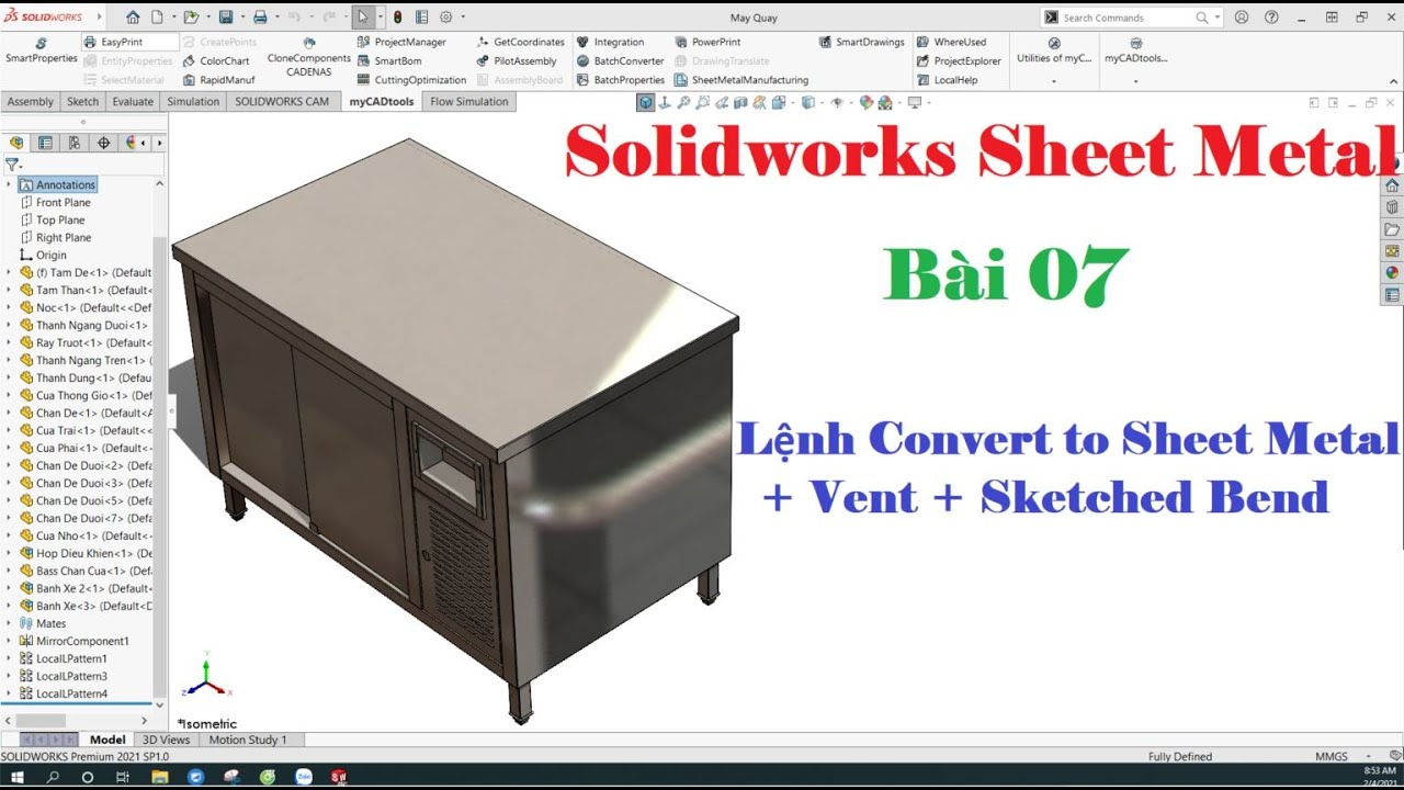 #69 Solidworks Sheet Metal. Lệnh Convert to Sheet Metal + Vent + Sketch Bend(Bài 07)/KhanhNV Channel