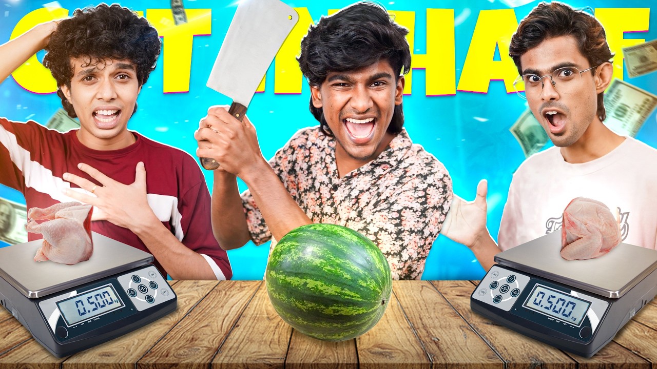 CUT THE FOOD IN HALF CHALLENGE 😨 Danger Warning ⚠️ ⛔️ We Talks