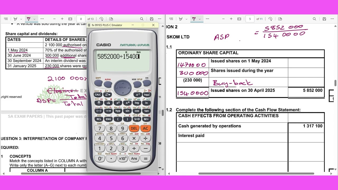 Cashflow statement, Ordinary share capital & Financial indicators. Part 2