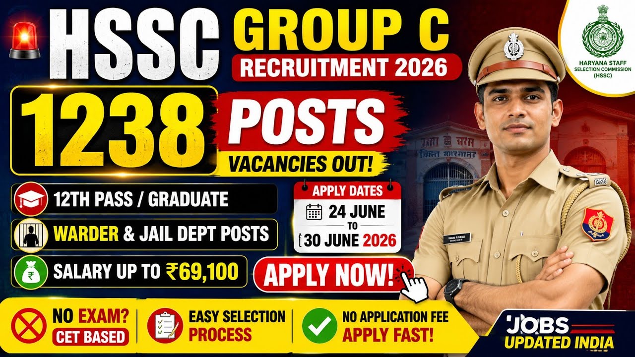 HSSC Group C Recruitment 2026 | 1238 Posts Out | Warder & Jail Department Vacancy 2026 |