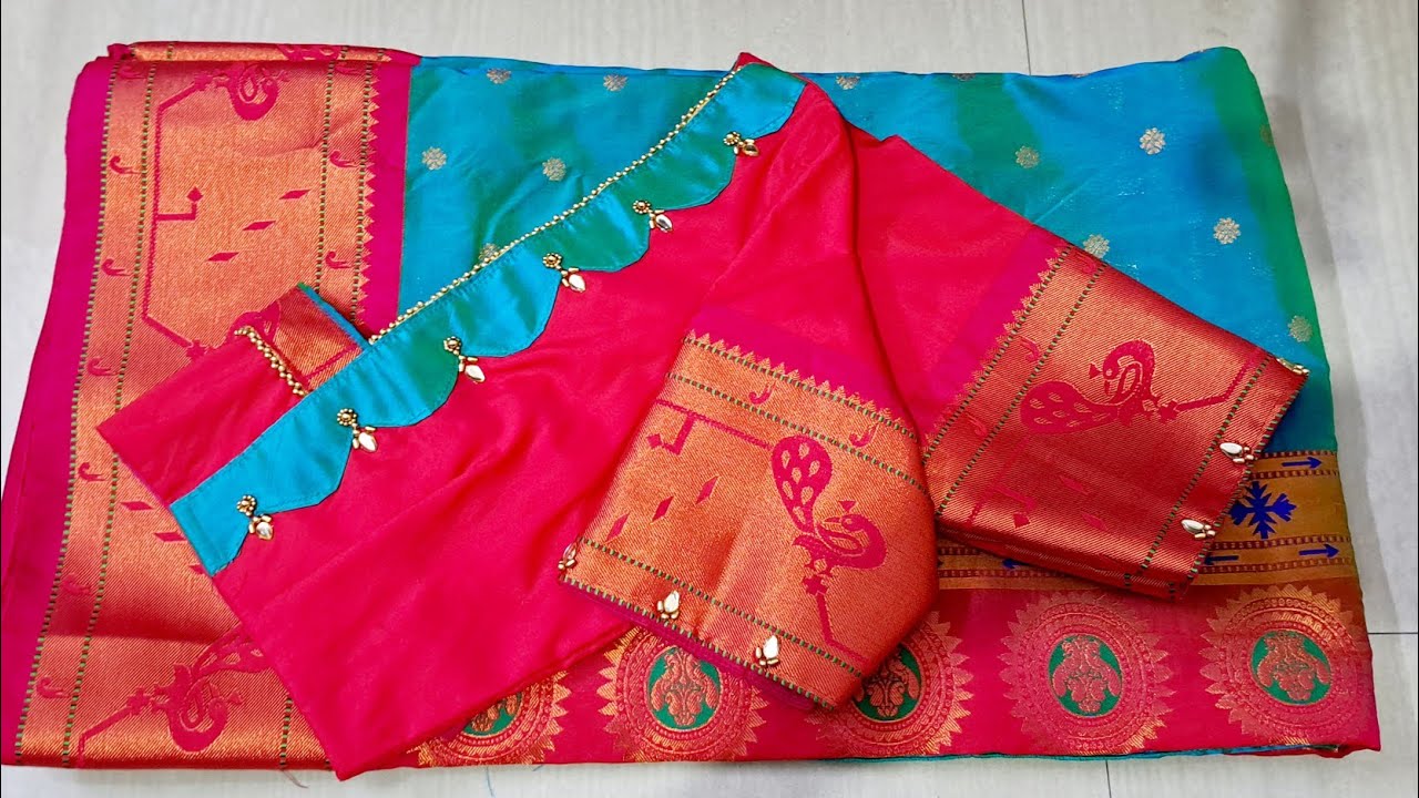 Paithani saree pachwork blouse design /cutting and sttiching /blouse design /