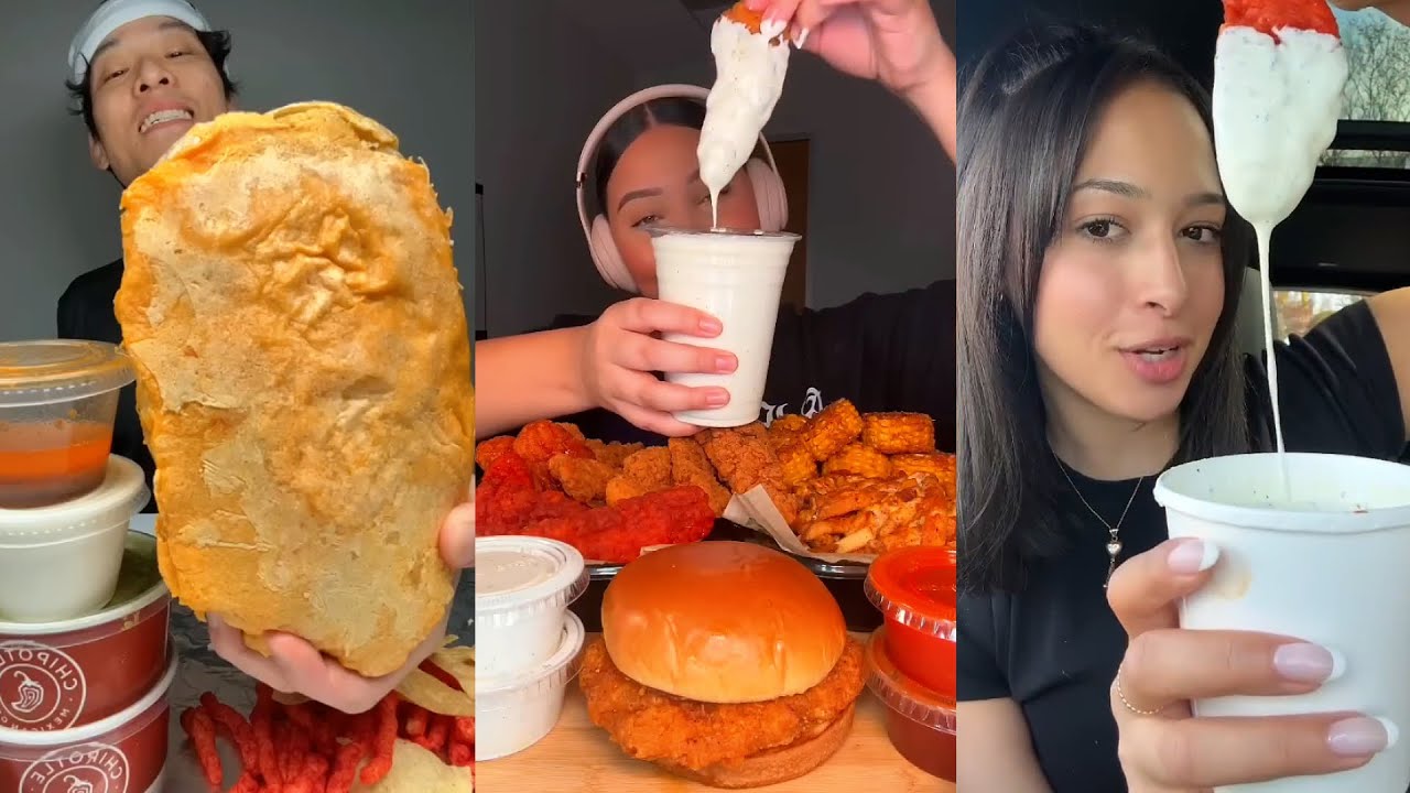 TIKTOK Mukbang Compilation | Chipotle, Wingstop, Cane's, In-N-Out & More!