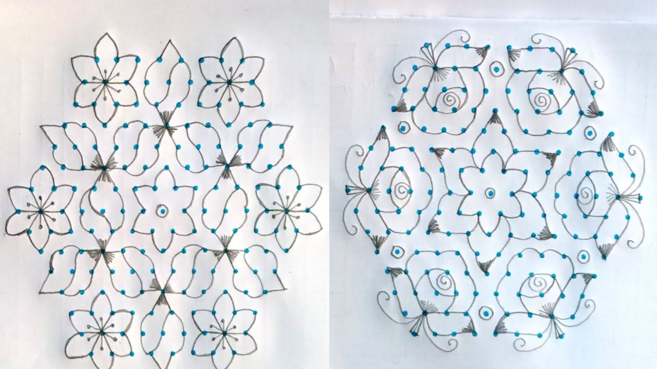 13*7 meddle dots rangoli design / creative flowers Rangoli /chukkala muggulu 