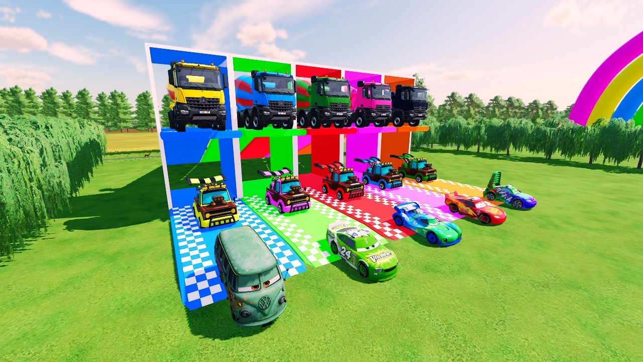 Garage with Colors – GIANT MIXER TRUCKS Collection 🚚 DOUBLE FLATBED | MERCEDES & SCANIA