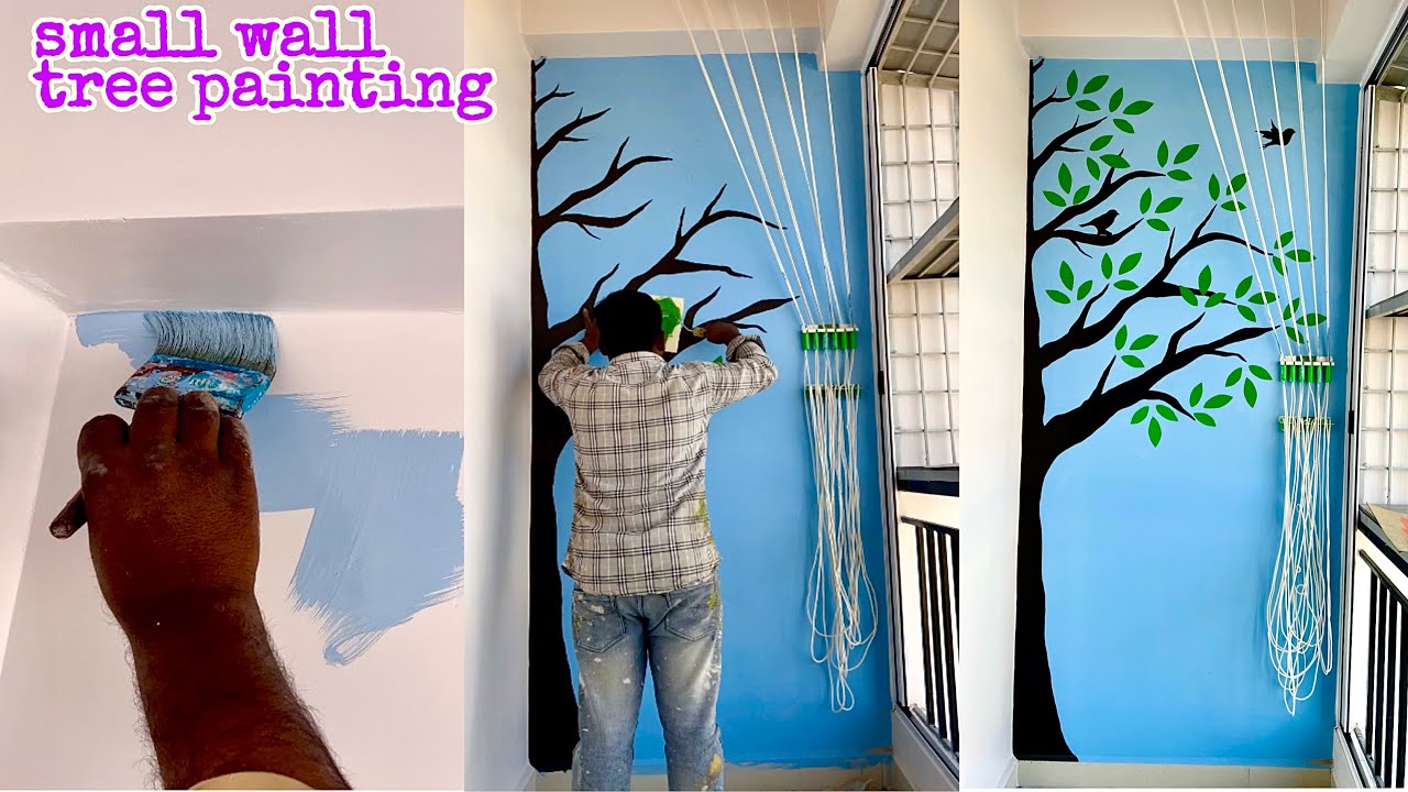 Balcony small wall tree art design | wall painting tree designs