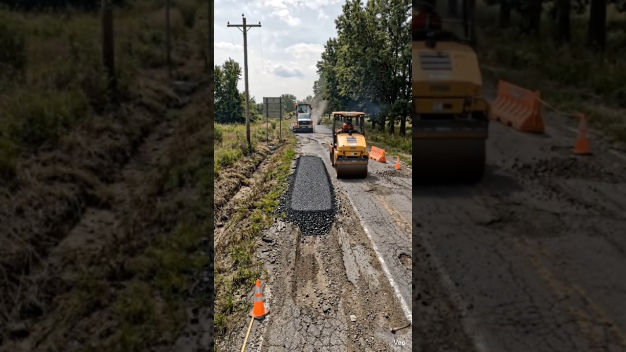 🛣️ Watch This Broken Road Become Brand New#RoadRepair #PavingCrew #ConstructionProjects #BeforeAfter