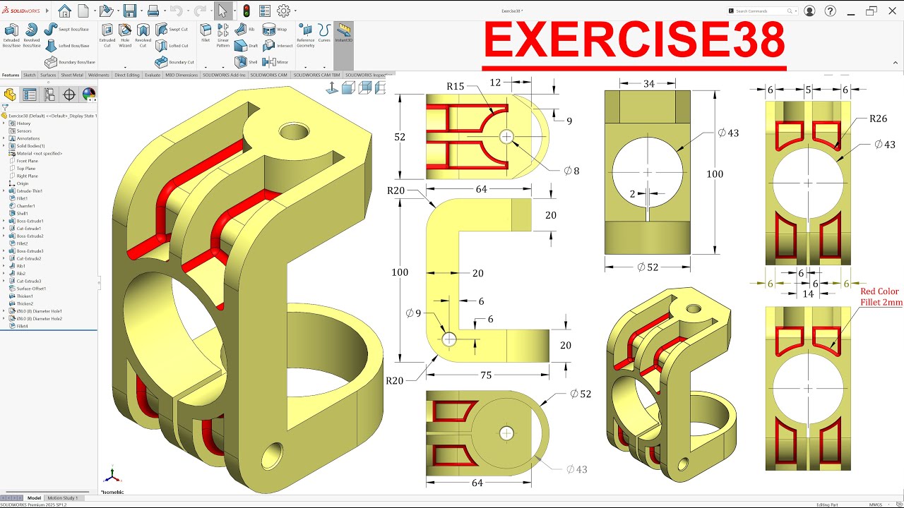 Solidworks Beginners Exercise Tutorial | Solidworks Exercise38