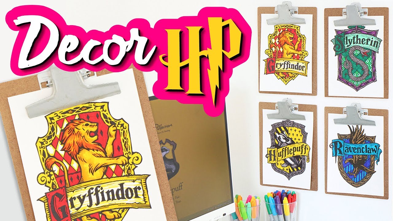 DIY HARRY POTTER  ⚡  DECORAÇÃO DE QUARTO / ESCRIVANINHA CASAS DE HOGWARTS | #semanaHP | Do Sofá