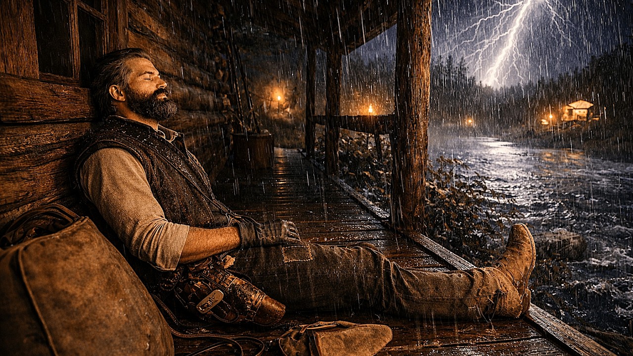 Sheltering On the Strawberry Porch At Night During Thunderstorm | RDR2 ASMR Rain