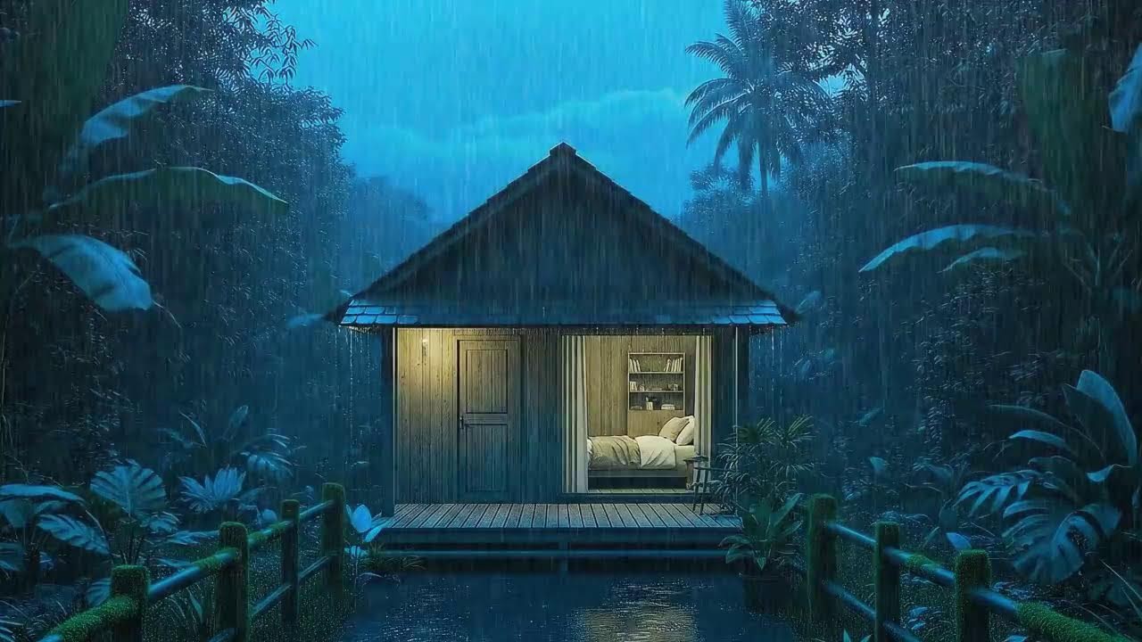 Gentle Rain and Soft Storm Ease Thoughts Deep Sleep in a Quiet Jungle Cabin 🌧️