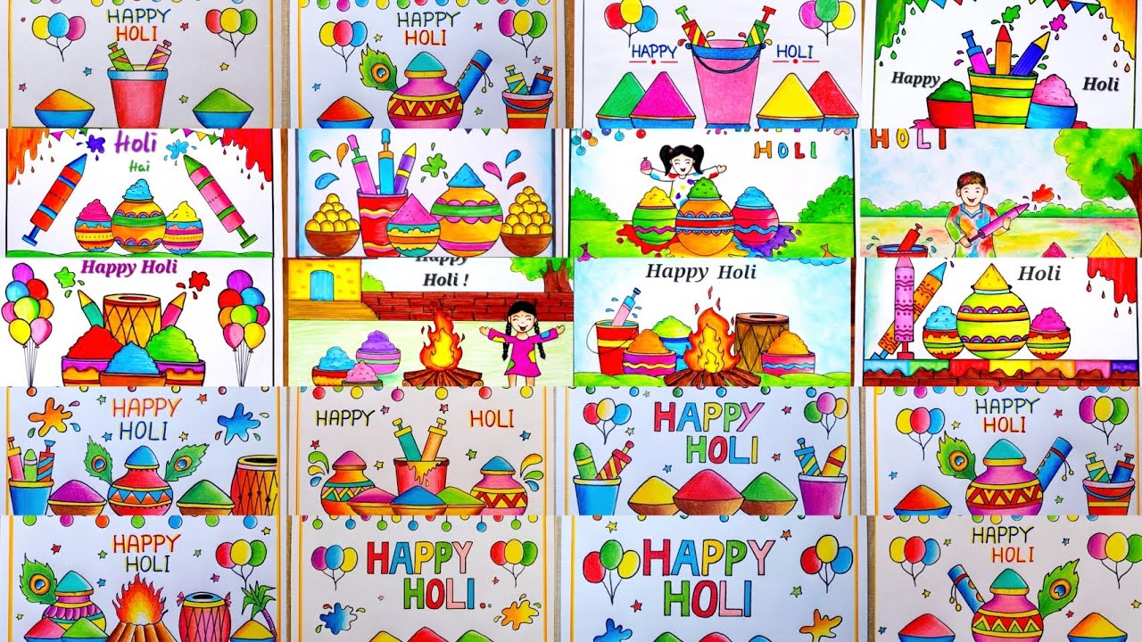 Простой рисунок на тему Холи | Рисунок для плаката &laquo;Счастливого Холи&raquo; | Рисунок на тему фестиваля...