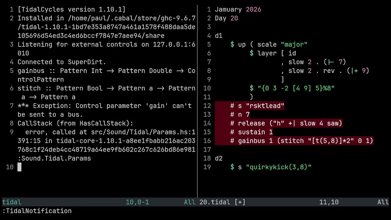 Jamuary 2026 Day 20 Tidal Cycles Livecoding