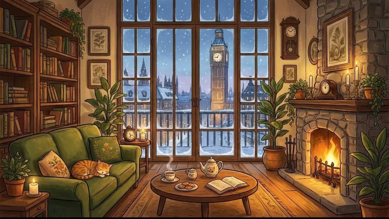 Peaceful 1940s Winter Night in London ❄️ 1940s Vintage Oldies Playing in Another Room