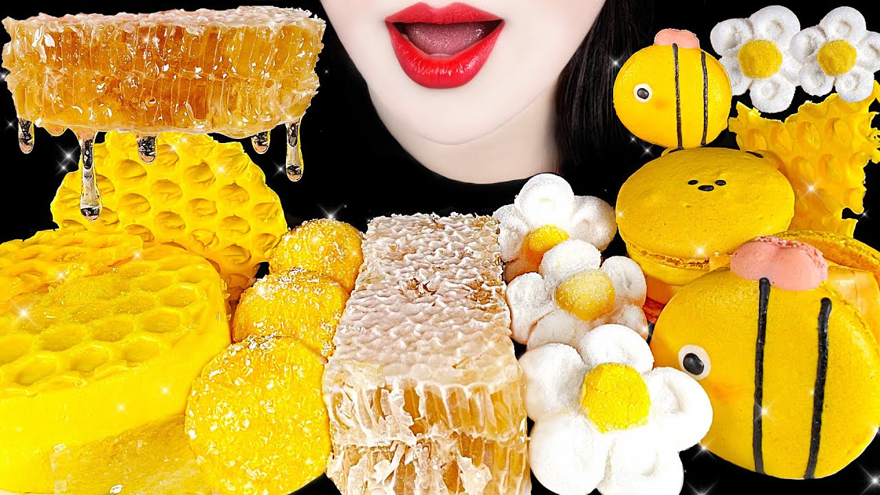 ASMR HONEYCOMB, MARSHMALLOW, HONEY CHEESE CAKE MUKBANG 벌집꿀, 마시멜로, 꿀케이크 먹방 NO TALKING EATING SOUNDS