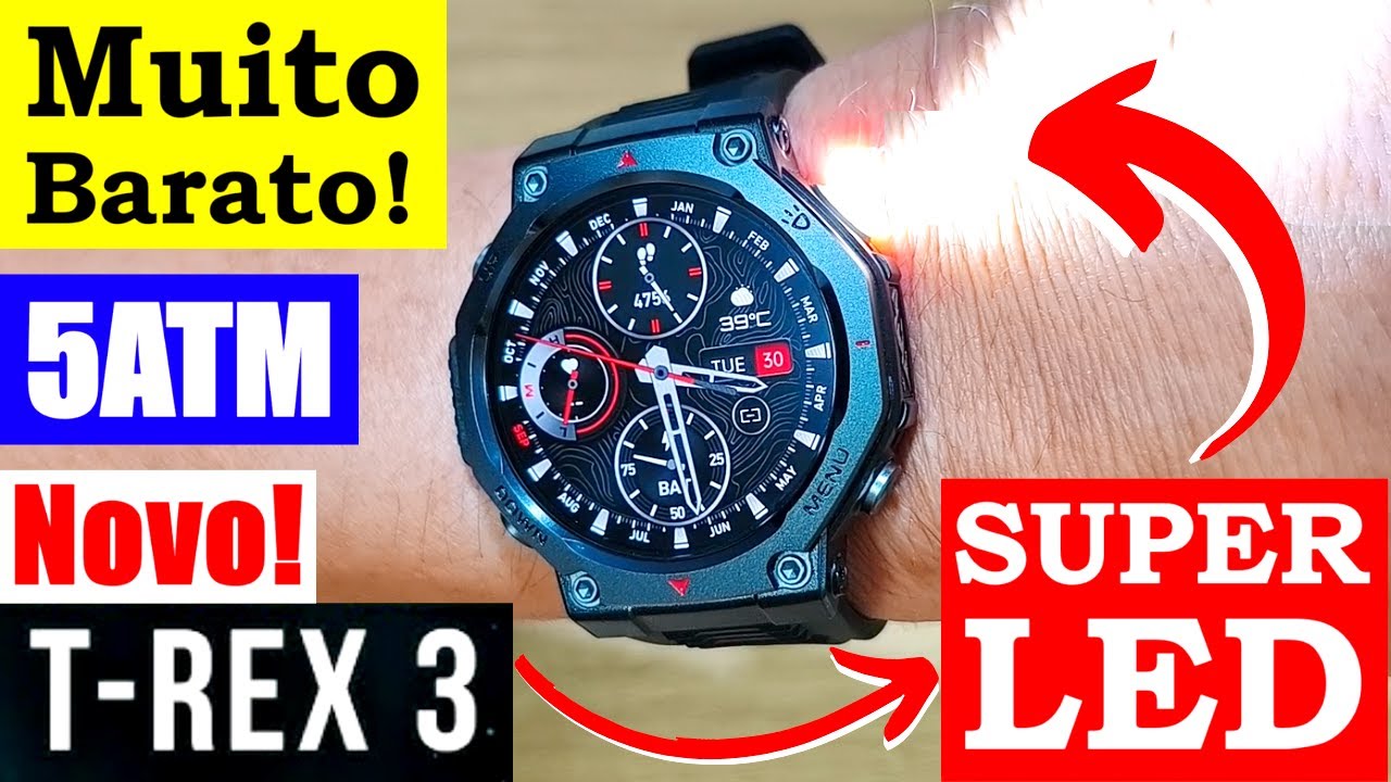 O T-REX 3 MAIS BARATO DO ALIEXPRESS! SMARTWATCH KT85 COM TELA AMOLED, 5ATM E SUPER LANTERNA LED!